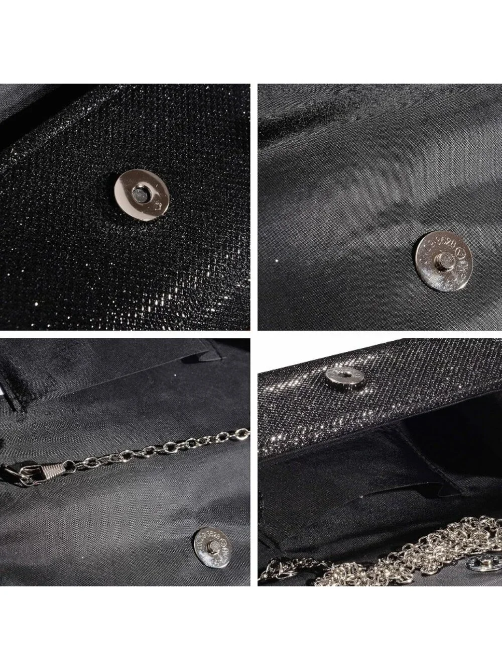 Women's Black Glitter Clutch Purse Evening Bag With Chain For Wedding Handbag